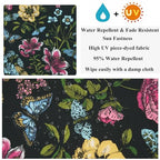 FUNHOME 15"x15"x4" Bistro Chair Cushion Set of 2, Water Repellent Round Outdoor Chair Cushions with Ties, Patio Tufted Chair Pads for Home Garden (Black Flower Butterfly) - color: Black Flower Butterfly