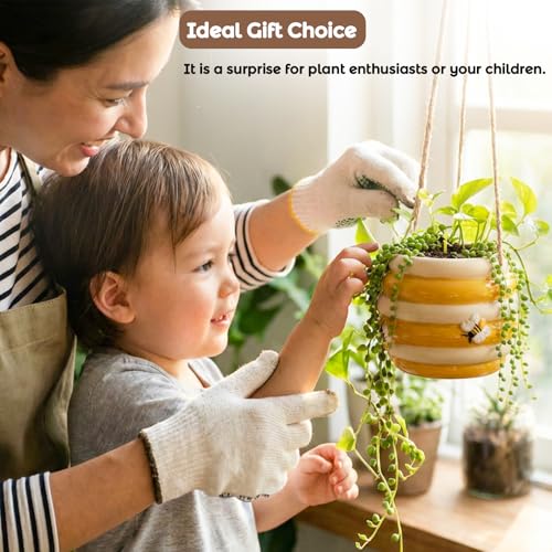 Hanging Ceramic Planter 5 Inch Cute Bee Plant Pots Indoor Outdoor Yellow Planter Flower Pot Succulent Plant Pot Ceramic Mid-Century - color: Yellow