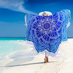 Large Microfiber Boho Mandala Beach Towel Round Bohemian Beach Blanket Hippie Indian Throw Blanket Beach Tapestry Sand Free Quick Dry Yoga Picnic Mat Wall Decor Circle Tablecloth Tassels,59'',Blue - color: Blue Mandala