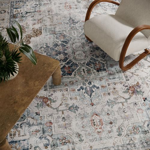 Machine Washable Throw Rugs for Entryway: Door Mat Indoor Entrance 2x3 Small Rug Stain Resistant Non-Slip Low Pile Soft Carpet for Kitchen Front Door Indoor Entry Bathroom Bedroom - color: Blue and Cream, size: 2' x 3' (Rectangular)