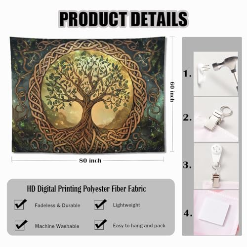 keowhsf Tree of Life Tapestry – Fantasy Forest Nature Landscape Wall Art with Mystic Green Aesthetic, Large Wall Hanging for Bedroom, Living Room, Home Decor - color: TreeofLife, size: 80"L x 60"W