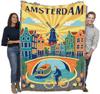 Pure Country Weavers Amsterdam Travel Blanket - Gift Tapestry Throw Woven from Cotton - Made in The USA (72x54) - color: Amsterdam Travel, size: 72x54