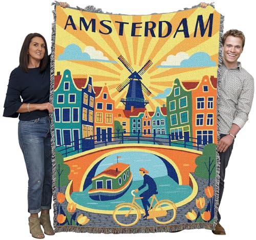 Pure Country Weavers Amsterdam Travel Blanket - Gift Tapestry Throw Woven from Cotton - Made in The USA (72x54) - color: Amsterdam Travel, size: 72x54