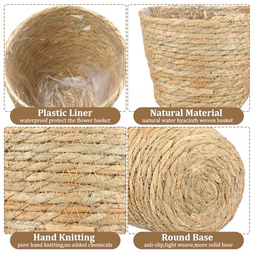 AceOrbit 12 Pcs Wicker Plant Basket Bulk with Liners Woven Planter Baskets Bulk for Indoor Outdoor Seagrass Plants Woven Wicker Baskets for Flower Pots Cover and Room Decor (Small,Rustic) - color: Rustic, size: Small