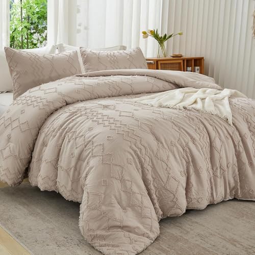 Andency Khaki Tufted Comforter Set Full(79x90Inch), 3 Pieces(1 Tufts Comforter, 2 Pillowcases) Boho Textured Farmhouse Bed, Down Alternative Geometric Tan Bedding Set - color: 01 - Khaki, size: Full (79"x90")