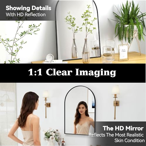 SCWF-GZ 30x20 Arch Mirror Rectangle Wall Mounted Hanging or Against Wall Aluminum Alloy Metal Frame Dressing Make-up Mirrors for Entryway Bedroom Bathroom Living Room 30 20 inch Black - color: Black, size: 30"L x 20"W