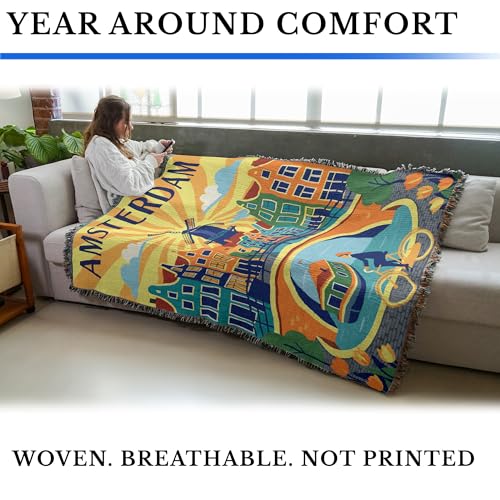 Pure Country Weavers Amsterdam Travel Blanket - Gift Tapestry Throw Woven from Cotton - Made in The USA (72x54) - color: Amsterdam Travel, size: 72x54