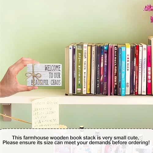 Decorative Books For Home Decor, Rustic Wood Book Stack For Table Decor, Welcome To Our Beautiful Chaos Decor Books For Living Room Bookshelf, Farmhouse Stacked Books Decor (L20) - color: Welcome 1