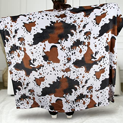 MACEVIA Flannel Fleece Throw Blanket for Couch, Cow Print Blanket for Adult, Fuzzy Cozy Comfy Super Soft Fluffy Plush Cowhide Blanket for Bed Sofa 260GSM, Suitable for All Seasons (Cow-01,50x60inches) - color: Cow Print-01, size: Flannel Fleece (50x60 IN)