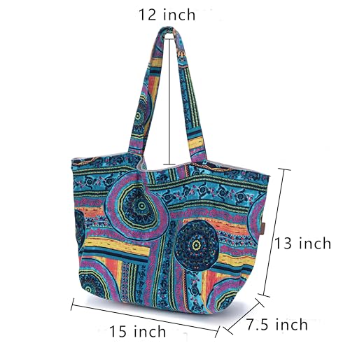 OPQRSTU Women Hippie Tote Hand Bag Large Capacity Bohemian Bag Portable Tourist Shoulder Bags - color: Green-purple