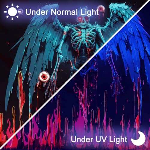 CRAFTYMELODY Skeleton Blacklight Tapestry Glow in the Dark Tapestry UV Reactive Colorful Skull Wall Hanging 59×51 Inch with Hook Self Adhesive Sticker Clip for Bedroom Home Wall Decoration - color: Skeleton