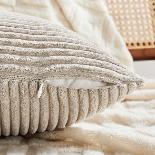 Fancy Homi 2 Packs Neutral Taupe Samll Decorative Throw Pillow Covers 12x12 Inch with for Couch Bed Sofa, Rustic Farmhouse Boho Home Decor, Soft Corss Patchwork Corduroy Square Cushion Case 30x30 cm - color: Neutral Taupe, size: 12" x 12" (Pack of 2)