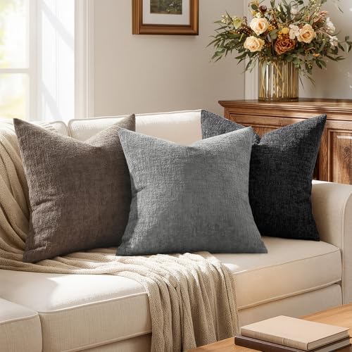 MIULEE Decorative Throw Pillow Covers 18x18 Pack of 2 Medium Grey Couch Pillow Covers Soft Cozy Textured Chenille Pillowcases for Home Decor Sofa Living Room Cushion Bedroom - color: Medium Grey, size: 18" x 18" (Pack of 2)