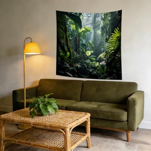 QGHOT Jungle Tapestry Wall Hanging Tropical Rainforest Backdrop Green Palm Leaves Tapestry Extra Large Forest Wall Art for Bedroom Living Room Office Decor 59.1" L x 59.1" W - size: 59.1"L x 59.1"W