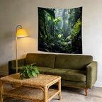 QGHOT Jungle Tapestry Wall Hanging Tropical Rainforest Backdrop Green Palm Leaves Tapestry Extra Large Forest Wall Art for Bedroom Living Room Office Decor 59.1" L x 59.1" W - size: 59.1"L x 59.1"W
