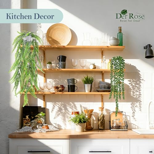 Der Rose 4Pcs Fake Plants Hanging Artificial Ivy Vine Faux Eucalyptus Hanging Plants, Boston Fern, String of Pearls for Living Room Bedroom Boho Wall Shelf Indoor Outdoor Decor (White Pots) - color: White Pots-4pcs