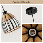 OCIOC Mini Hemp Rope Woven Pendant Light, Boho Chanderlier Light Fixture, 6.9 Inch Farmhouse Rattan Adjustable Height Hanging lamp for Kitchen Island Bedroom, Dining Room, Living Room, Entryway, Foyer - size: 5.5