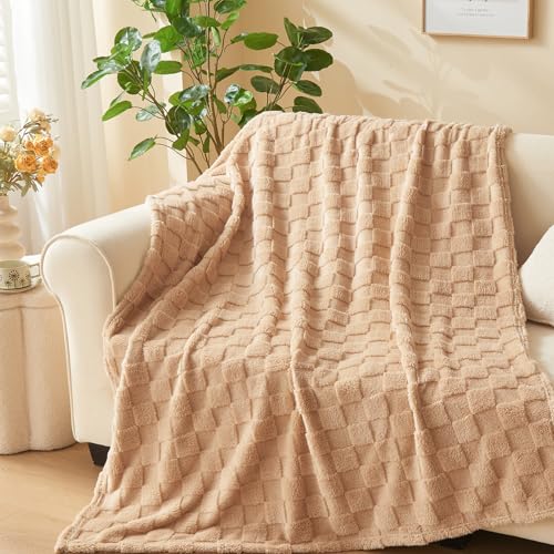 NEWCOSPLAY Super Soft Twin Blanket Brown Premium Silky Flannel Fleece 3D Checkered Lightweight Bed Blanket All Season Use (Brown Checkered, Twin(60"x80")) - color: Brown Checkered, size: Twin(60"x80")