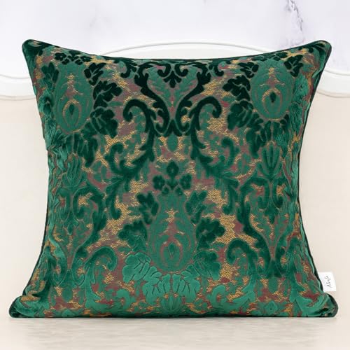 Alerfa Boho Green Floral Throw Pillow Cover 20x20 Inch Cut Velvet Sqaure Luxury Embroidered Decorative Pillow Cover for Couch Living Room Bedroom - color: Green, size: 20" x 20" (Pack of 1)