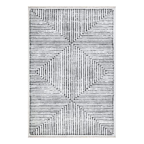 Bloom Rugs Washable Non-Slip 2x3 Rug - Ivory/Black Striped Area Rug for Living Room, Bedroom, Dining Room, and Kitchen - Exact Size: 2' x 3' - color: Ivory / Black, size: 2' x 3' (Rectangular)