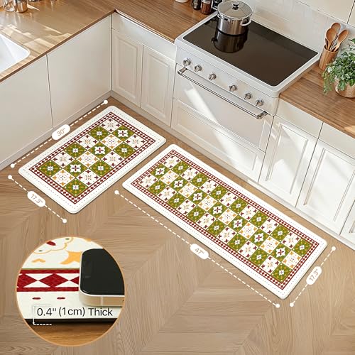 GENIMO Anti Fatigue Kitchen Mats for Floor, Cushioned Non Slip Kitchen Rug, Waterproof Kitchen Floor Mat Runner, Kitchen Mat for Laundry, Sink, Office, Entryway, 17.3"x47"+17.3"x30", Green - color: Mix Green, size: 17.3"x47"+17.3"x30"