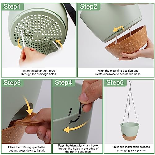 3 Pack Hanging Planter Indoor Outdoor Flower Pots 7/6.5/5 Inch, Self-Watering Hanging Pot with Drainage Holes Hanging Baskets Holder Plant Pots for Garden (Green) - color: Green, size: 7/6.5/5 Inch