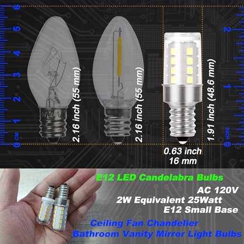 25 Watt Equivalent LED Decorative Candelabra Bulbs Daylight White 6000K 2 Watt 300lm E12 Small Base Idear for Ceiling Fan Chandelier Bathroom Vanity Mirror Light Dryer Drum Bulbs, Non-Dimmable, 4 Pack - color: 6000k Daylight White, size: 2 Watt-Non-dimmab