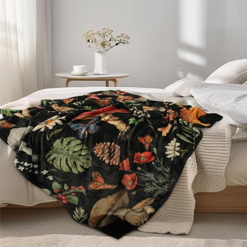 MACEVIA Mushroom Blanket for Couch, Flannel Fleece Mushroomstuff, Soft Throw Blankets for Bed Sofa, Cozy Warm Comfort Lightweight Throw Blanket for Travel Camping 260GSM (Mushroom, 50"x60") - color: Mashroom Print, size: Flannel Fleece (50x60 IN)