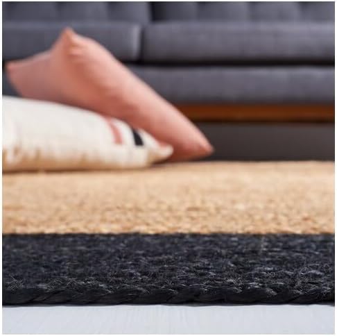 SAFAVIEH Natural Fiber Collection Area Rug - 6' Square, Natural & Black, Handmade Flat Weave Boho Farmhouse Rustic Border Jute, Ideal for High Traffic Areas in Living Room, Bedroom (NFB852Z)