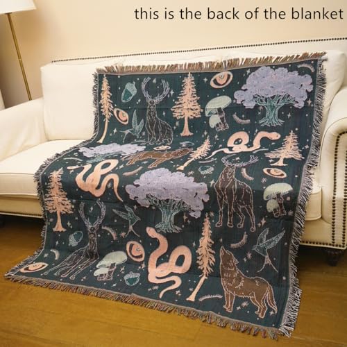 JQZ Bohemian Throw Blanket, Woven Cotton with Fringe, for Sofa, Bed, Picnic, Outdoor Camping (Nordic Forest) - color: Nordic Forest