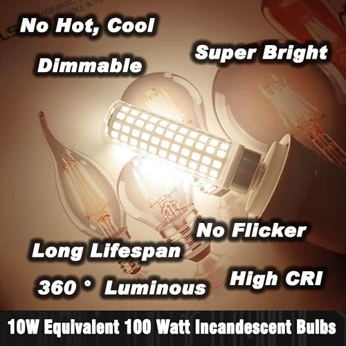 E12 100W Dimmable C7 T6 LED Corn Light Bulbs, 4000K Natural White 1000 Lumen 10W E12 LED Candelabra Light Bulbs for Home Decorative Chandelier Pendant Ceiling Fan Lighting Salt Lamp, 3 Pack - color: 4000k Natural White, size: 10 Watt-Dimmable-3 Pack