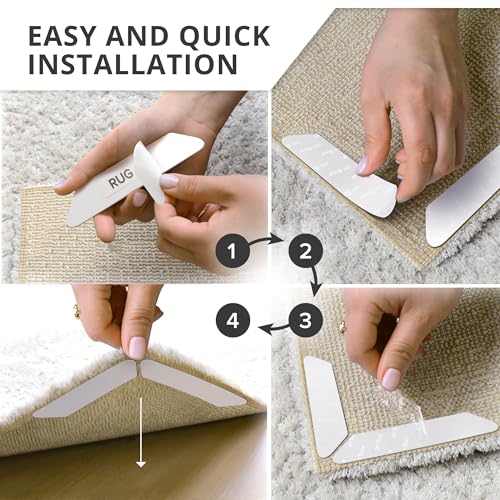 X-Protector Rug Tape - 16 Pcs Set - White Anti-Slip & Anti-Curling Carpet Tape for Hard Floors - Premium Rug Pad Gripper - Carpet Corner Grippers to Keep Your Carpet in Place & Make Corners Flat - size: 16 PCS, Trapezoid (For Hard Floors)