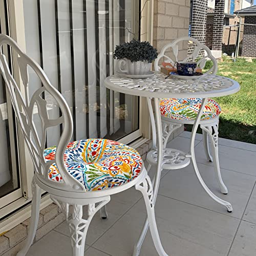 LVTXIII Outdoor Bistro Chair Cushions, 15"x15"x4" Round Patio Chair Cushions, All Weather Tufted Seat Cushions for Patio Furniture Use, Set of 2, A Paisley Ummi Multi - color: A Paisley Ummi Multi
