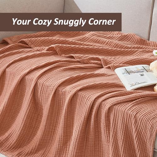EMME Cotton Muslin Large Throw Blanket Couch Breathable Gauze Blanket Soft Lightweight Bed Blankets Adults (Orange Red, 50"x70") - color: 10 - Orange Red, size: Large Throw (50" X 70")