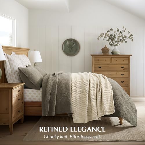 EVERGRACEHOME Chunky Chenille Knit Throw Blanket for Couch, Soft Luxurious Moss Stitch Blankets for Bed, Cozy Decorative Farmhouse Knitted Throws for Sofa, Beige, 50" x 60" - color: Beige, size: 50" X 60"