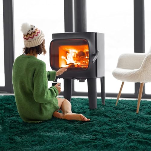 Merelax Fluffy Shaggy Area Rug, Deep Green 2x3 Small Rugs for Fireplace Christmas Holiday Decor, Mini Fuzzy Plush Throw Rug, Soft Non-Slip Entryway Rugs Shag Catpet for Livingroom Home Aesthetic - color: Deep Green, size: 2' x 3' (Rectangular)