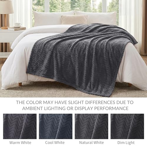 Exclusivo Mezcla Fleece Throw Blanket for Couch, Lightweight Jacquard Bed Blanket for Spring Summer, Soft Cozy Breathable Throws, Dark Grey, 50x70 Inches - color: Dark Grey, size: Throw ( 50x70 IN )