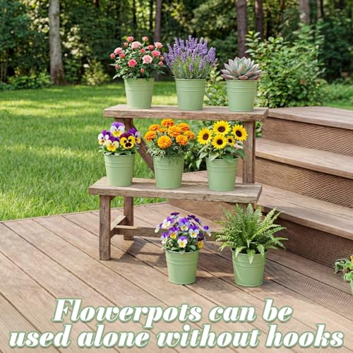 HowRU Hanging Flower Pots, Railing Planter Box for Outdoor Plants 12 Pack 5 Inch Metal Hanging Planters with Detachable Hooks Balcony Window Fence Garden Decoration Flower Boxes (Green) - color: Green(5in)