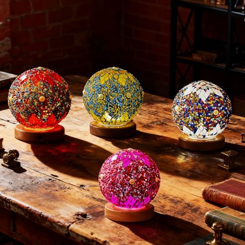 Morocco Mosaic Table Lamp Stained Glass Lamps with Wooden Base Turkish Sphere Decor Night Lights for Moroccan Style Meditation Room Office Desk Living Room Decoration(Maroc - Green, Maroc) - style: Morocco Green