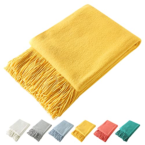 Homiest Decorative Knitted Throw Blanket with Fringe Soft & Cozy Tassel Blanket for Couch Sofa Bed (Yellow,50x60) - color: Yellow, size: 50" x 60"