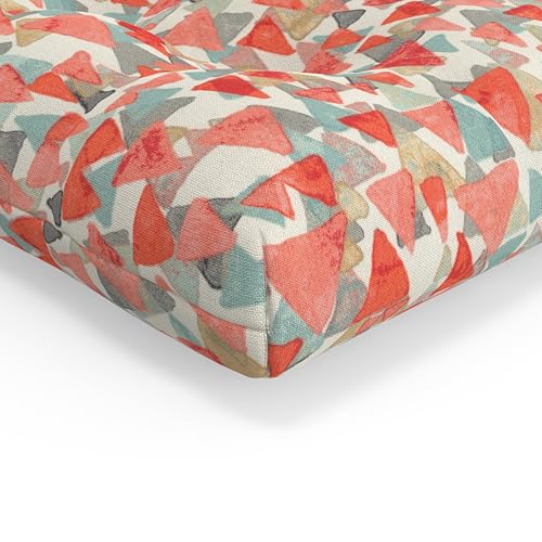 Abstract Indoor/Outdoor Chairpad with Ties, Tufted Weather, and Fade Resistant, 15.5" x 16", 2 Count - color: Reef Point Coral, size: 15.5" x 16"