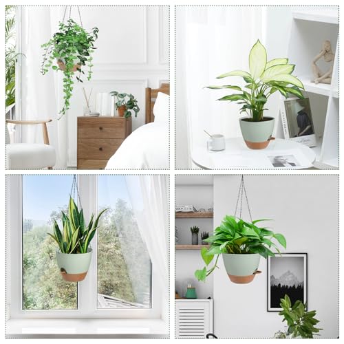 Vanslogreen Hanging Planters for Indoor Outdoor Plants, 2 Pack Self Watering Hanging Pot with Drainage Holes & Removable Tray (Green, 6'') - color: Green, size: 6''