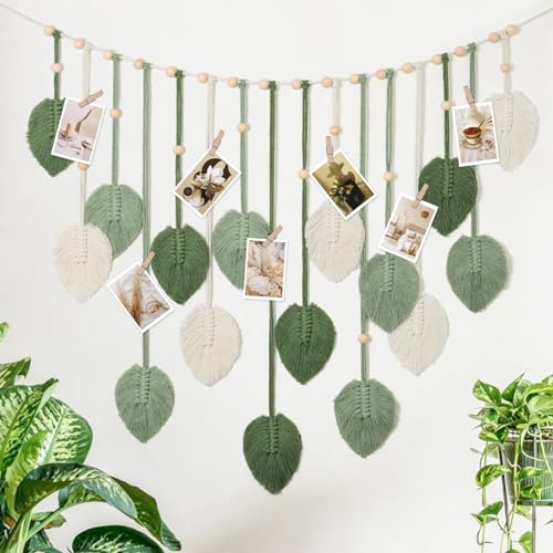 Betylifoy Macrame Wall Hanging Large Macrame Leaves Tapestry Wall Hanging Decoration Boho Handmade Woven Leaf Feather Wall Art Decor for Nursery Bedroom Living Room Office Christmas Thanksgiving Decor, 29 X 51 Inch (Green) - color: Green