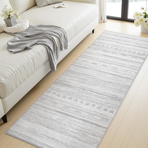 2x6 Runner Rug Machine Washable Non Slip Area Rug Distressed Neutral Moroccan Boho Rug Ultra Soft Floor Runners for Hallways for Entryway Laundry Room Kitchen, Grey - color: Grey, size: 2' x 6' (Runner)