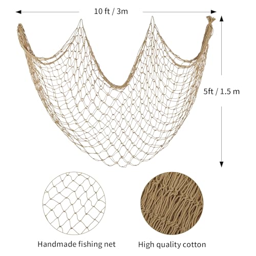 ZUEXT Caramel Decorative Fishing Net 5x10 ft, 3 Pack Large Picture Fish Net, Wall Photo Hanging Fishnet for Nautical Mermaid Pirate Ocean Themed Hawaii Beach Under The Sea Party Decorations - color: Caramel, size: 5 ft x 10 ft - 3 Pack