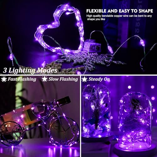 AIKEI 12 Pack LED Fairy Lights Battery Operated, Mini String Lights Waterproof 7ft 20 Led Firefly Starry Lights for Wedding Party Bedroom Garden Christmas Decoration Purple - color: Purple, size: 12PCS-STANDARD