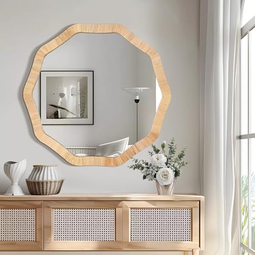 ULIKE Rattan Wicker Mirror for Bathroom, 24 Inch Boho Woven Decorative for Wall, Rustic Farmhouse Vanity Mirror, Geometric Rattan Mirrors for Living Room Entryway Bathroom Bedroom - color: Decagonal, size: 24"L x 24"W