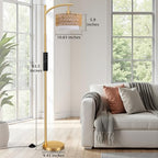 Ambimall Arc Floor Lamp for Living Room with Remote, Color Temperature & Brightness Adjustable, Boho Standing Lamp with Rattan & Fabric Double Drum Shades, Bulb Included(Gold) - color: Gold Rustic