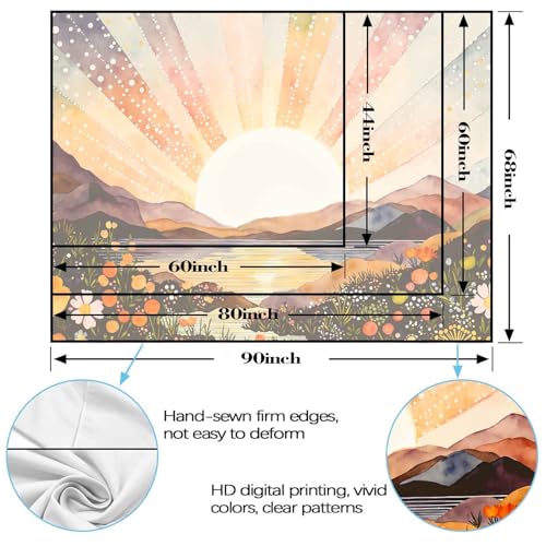 Lunerfex Sunburst Watercolor Tapestry - Landscape Wall Hanging with Mountains and Lake - Boho Aesthetic Decor Tapestries 60"x44" - color: Bright Orange, size: 60"L x 44"W