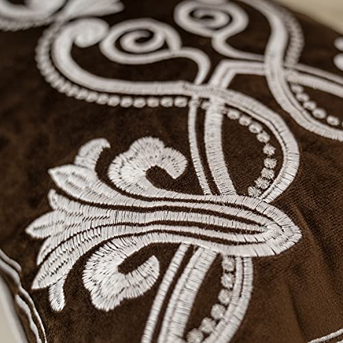 Aeckself European Floral Pillow Cover 12x20 Inch, Luxury Velvet Embroidered Decorative Lumbar Throw Pillow Cover for Couch Bedroom Living Room, Brown and White - color: Brown, size: 20" x 12" (Pack of 1)